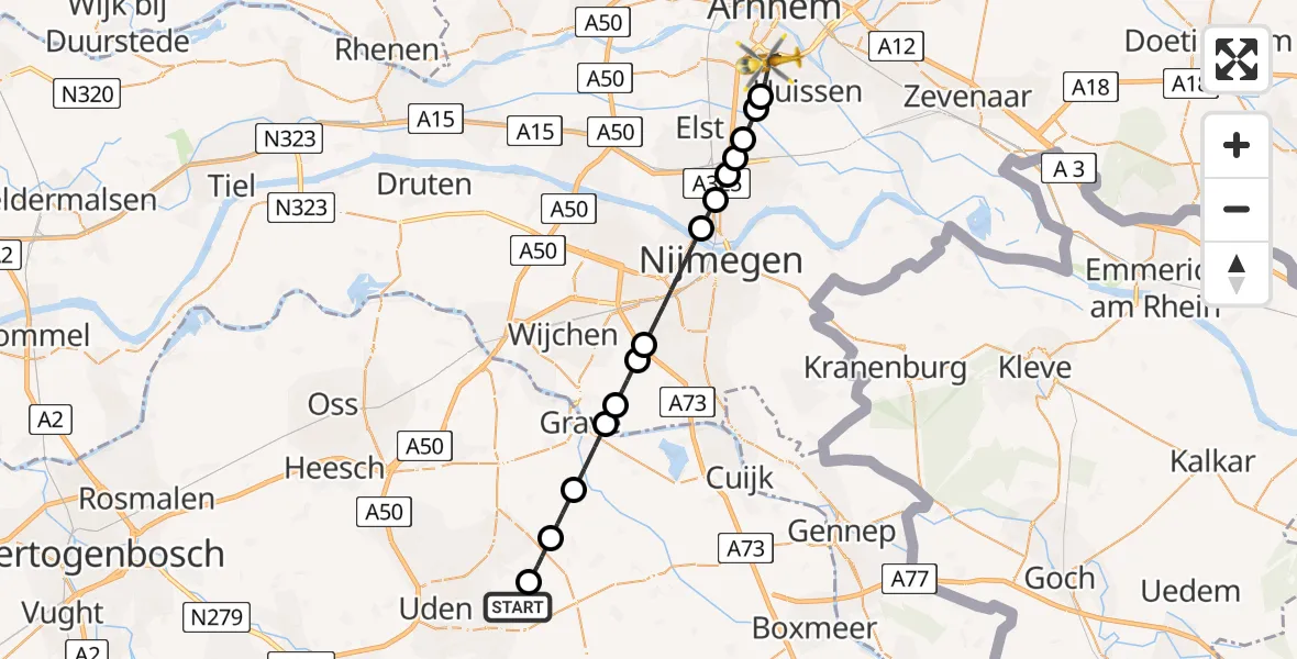 Vluchtroute Traumahelikopter Vliegbasis Volkel - Arnhem, 05 mei 2024, 09:47