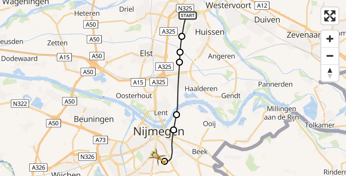 Vluchtroute Traumahelikopter Arnhem - Radboud Universitair Medisch Centrum, 05 mei 2024, 10:30