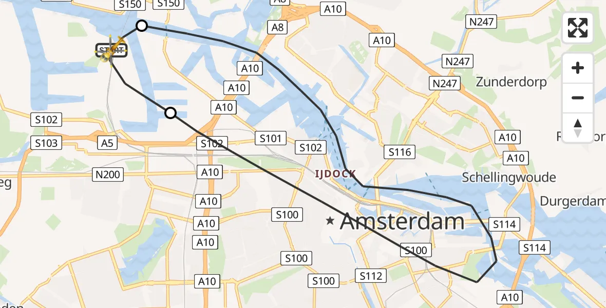 Routekaart van de vlucht: Lifeliner 1 naar Amsterdam Heliport, Maltaweg