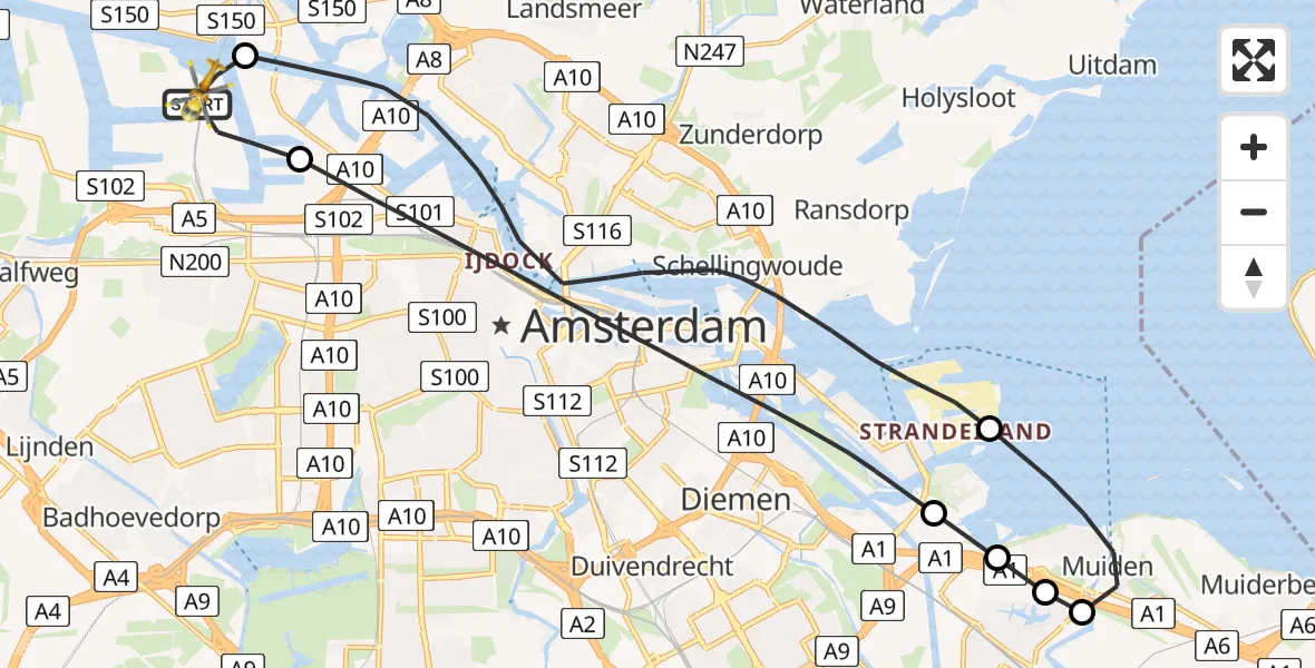 Vluchtroute Traumahelikopter Amsterdam Heliport - Amsterdam Heliport, 05 mei 2024, 11:57
