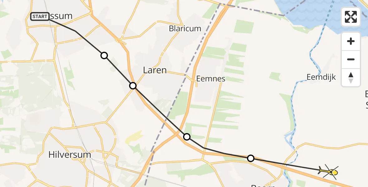 Routekaart van de vlucht: Politiehelikopter naar Bunschoten-Spakenburg, Opril