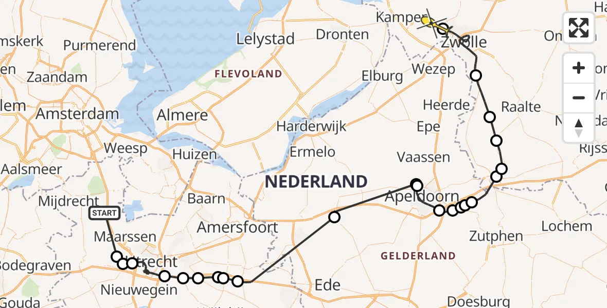 Routekaart van de vlucht: Politiehelikopter naar 's-Heerenbroek, Wilhelminalaan