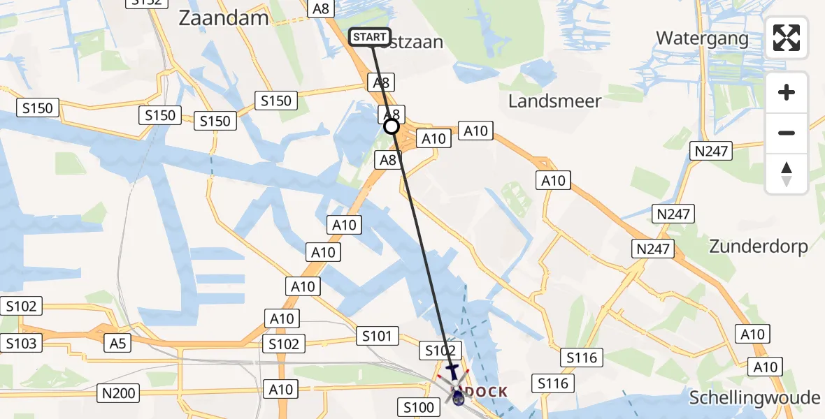 Vluchtroute Politiehelikopter Oostzaan - Amsterdam, 05 mei 2024, 14:29