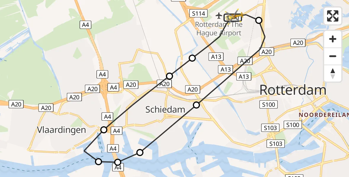 Vluchtroute Traumahelikopter Rotterdam The Hague Airport - Rotterdam The Hague Airport, 05 mei 2024, 14:41