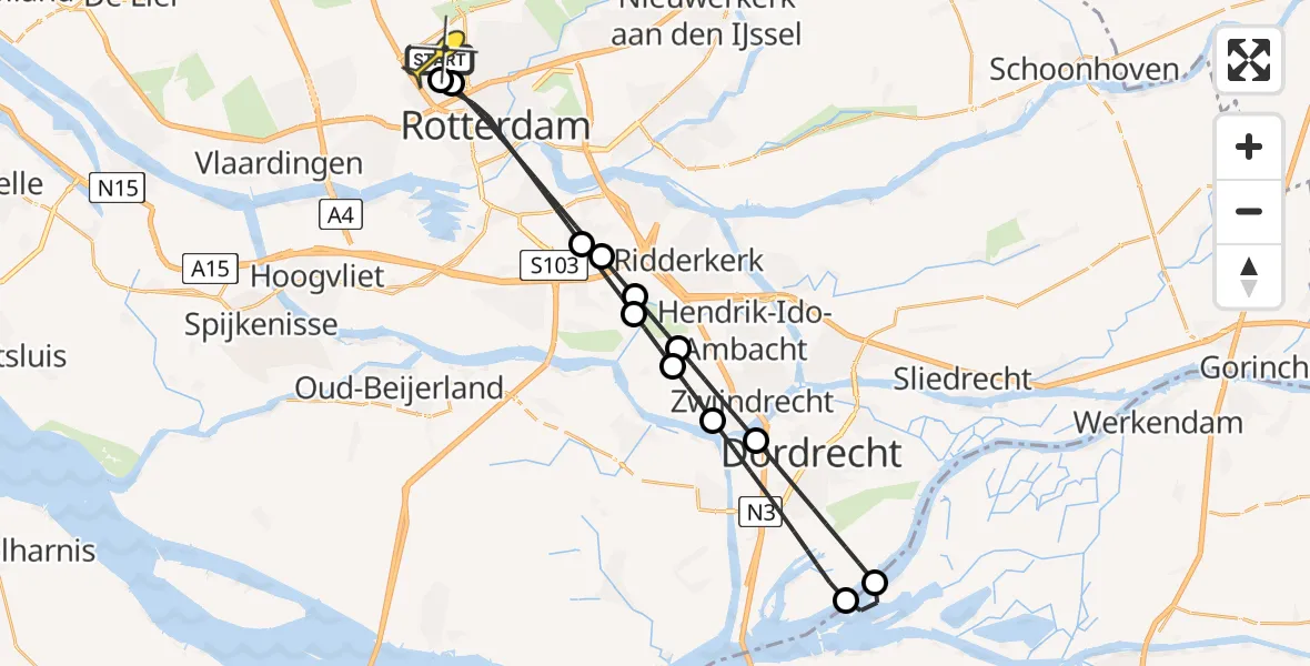 Routekaart van de vlucht: Lifeliner 2 naar Rotterdam The Hague Airport, Overschiese Kleiweg