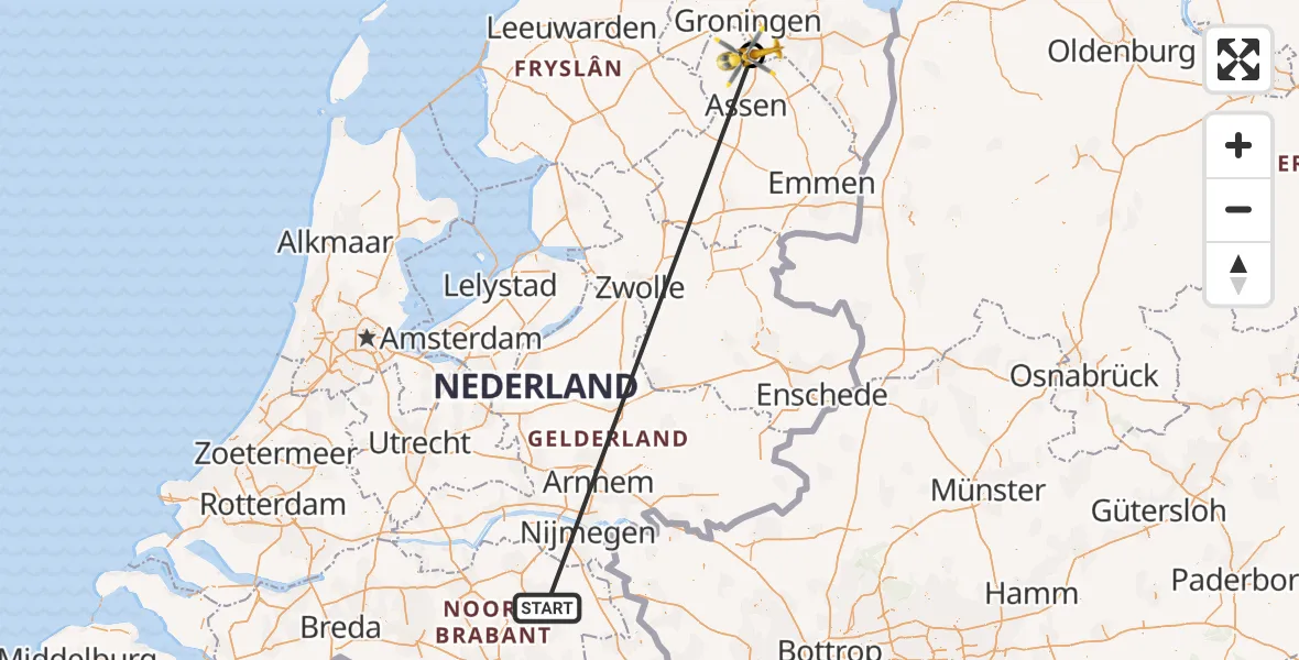 Vluchtroute Traumahelikopter Vliegbasis Volkel - Groningen Airport Eelde, 05 mei 2024, 15:42
