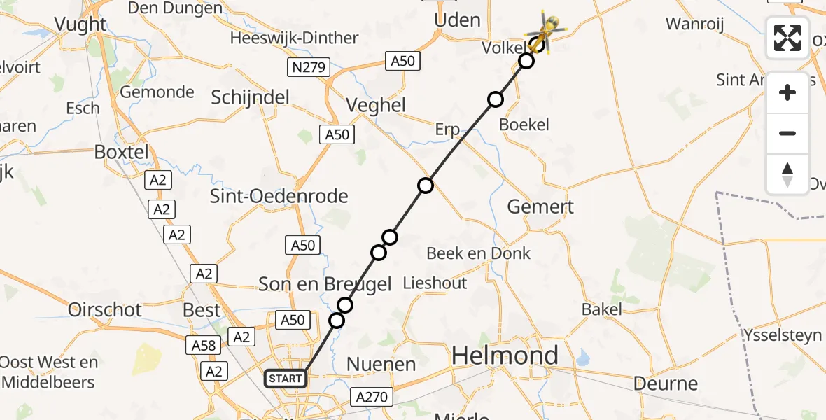 Vluchtroute Traumahelikopter Eindhoven - Vliegbasis Volkel, 05 mei 2024, 15:51