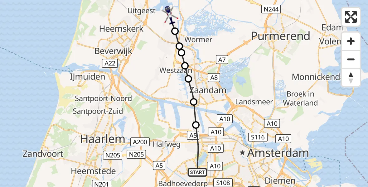 Vluchtroute Politiehelikopter Amsterdam - Uitgeest, 05 mei 2024, 16:26