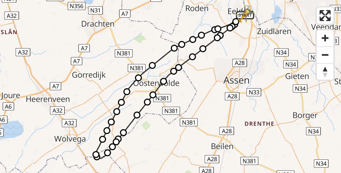 Vluchtroute Traumahelikopter Groningen Airport Eelde - Groningen Airport Eelde, 05 mei 2024, 17:19