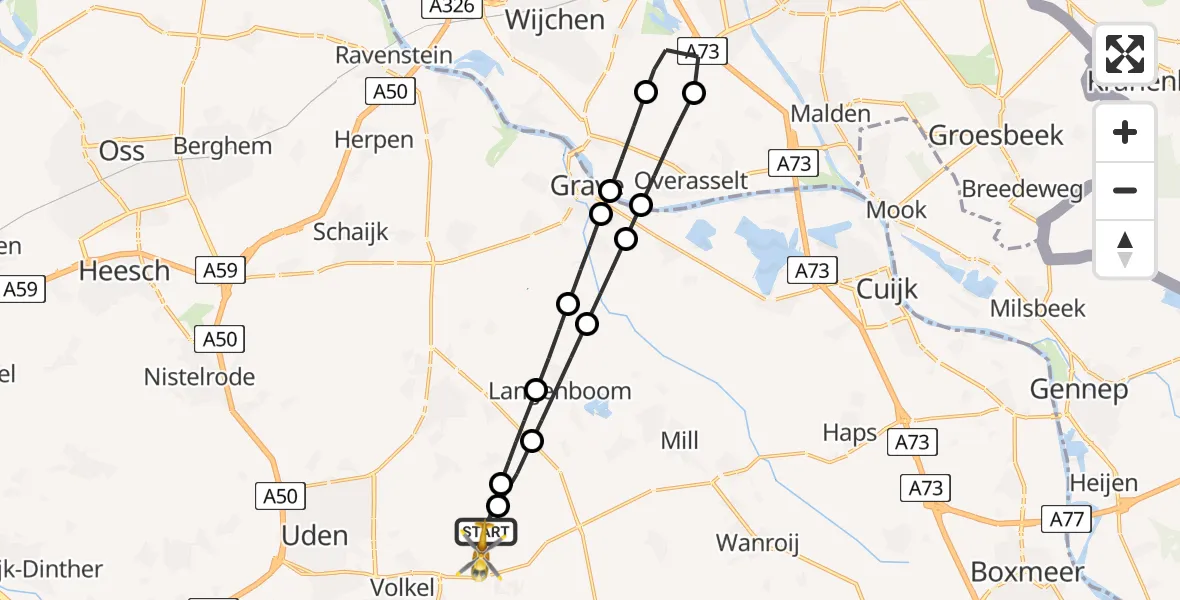 Vluchtroute Traumahelikopter Vliegbasis Volkel - Vliegbasis Volkel, 05 mei 2024, 18:34