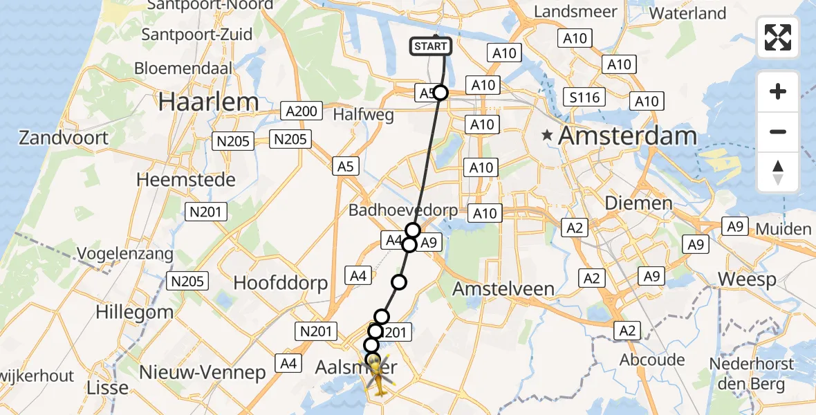 Vluchtroute Traumahelikopter Amsterdam Heliport - Aalsmeer, 05 mei 2024, 18:36