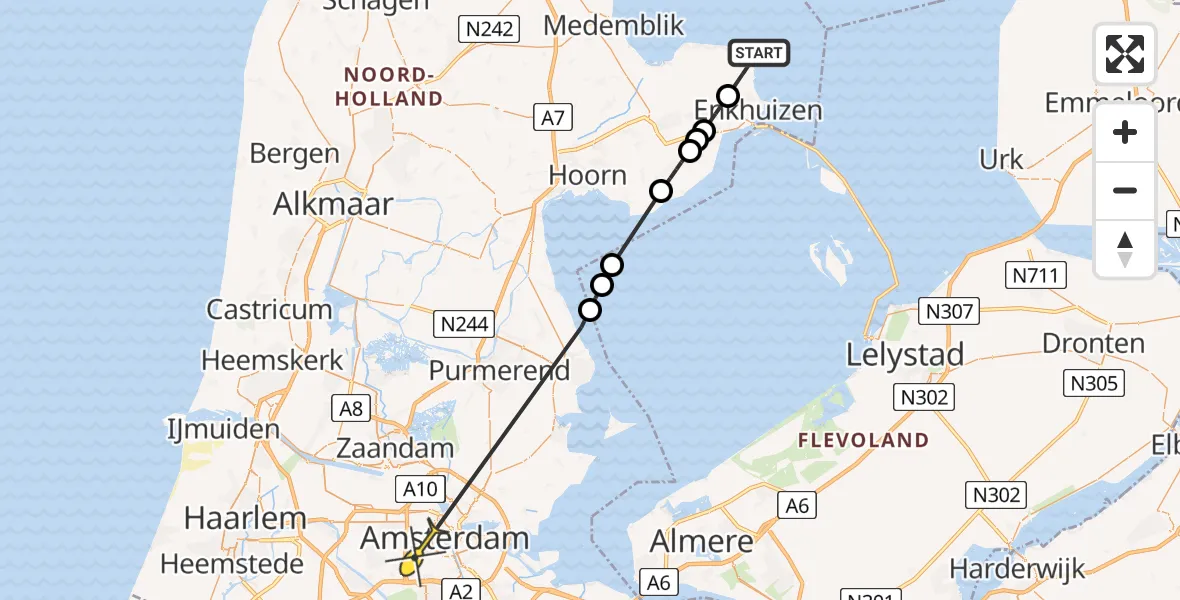 Routekaart van de vlucht: Politieheli naar Amsterdam, Waterleiding