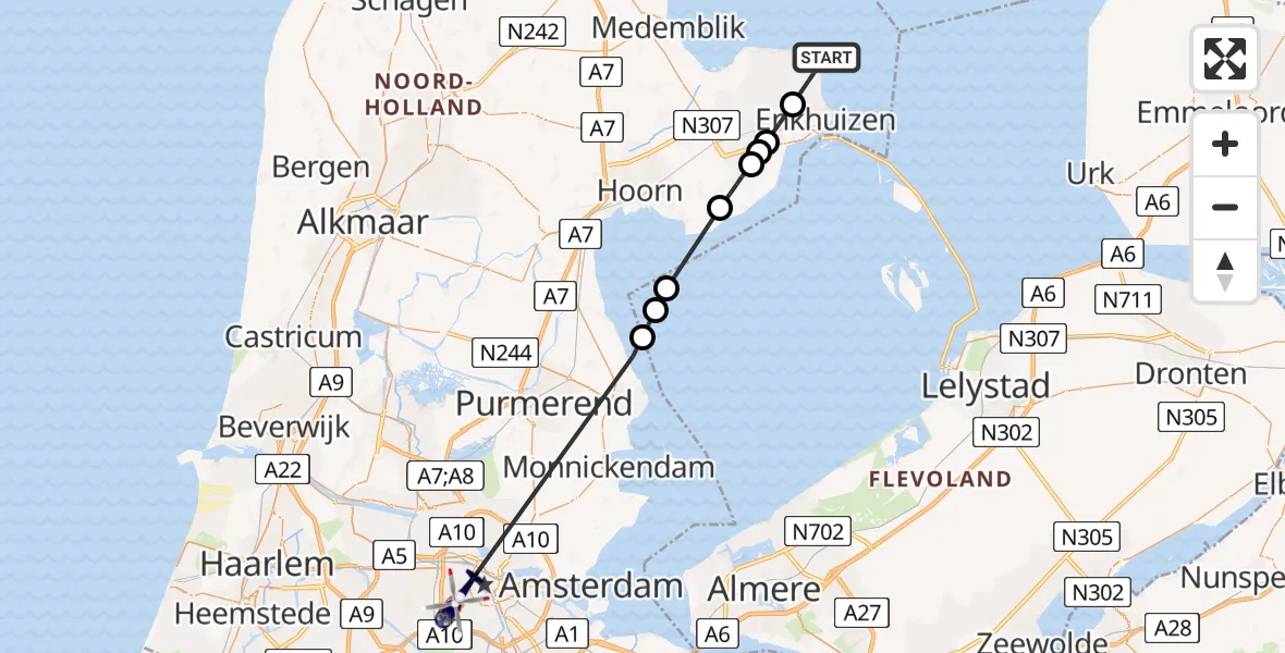 Vluchtroute Politiehelikopter Enkhuizen - Amsterdam, 05 mei 2024, 18:48