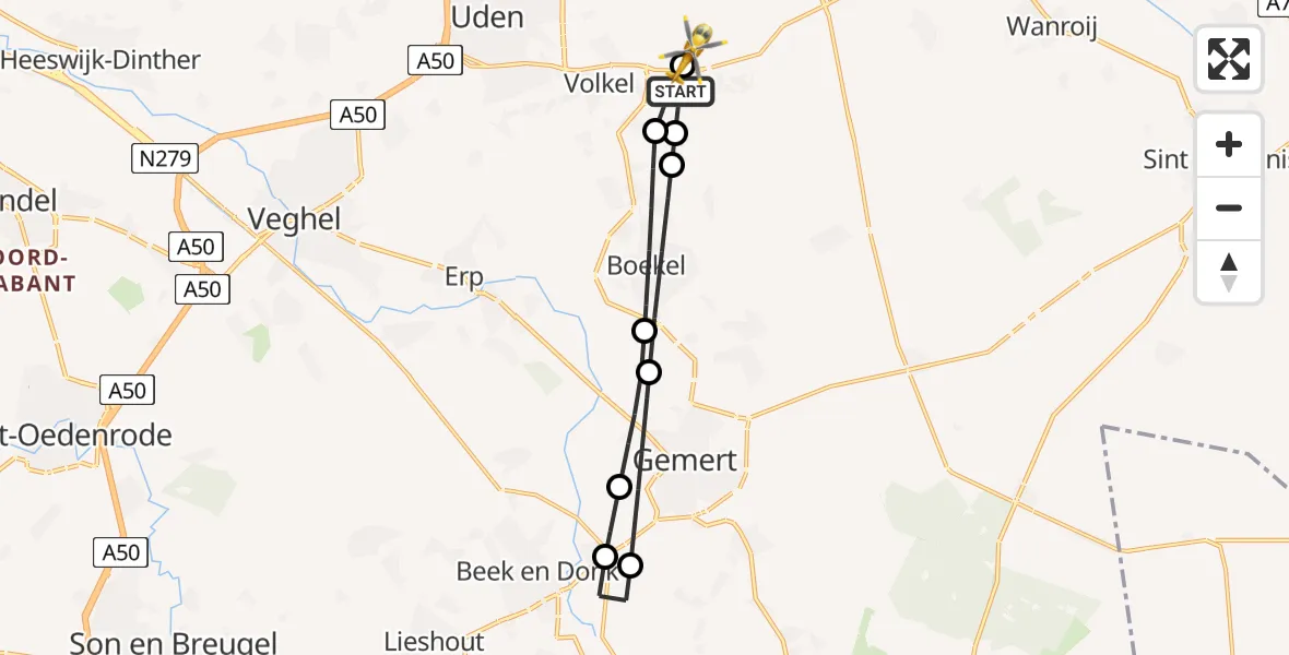 Vluchtroute Traumahelikopter Odiliapeel - Vliegbasis Volkel, 05 mei 2024, 19:22