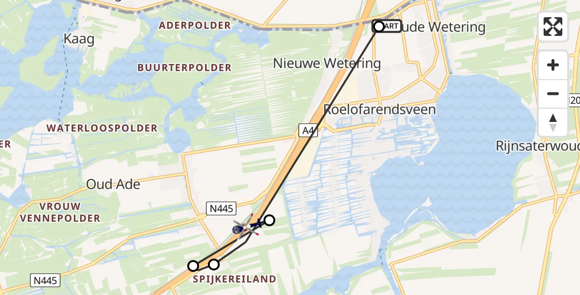 Vluchtroute Politiehelikopter Oude Wetering - Rijpwetering, 05 mei 2024, 19:27