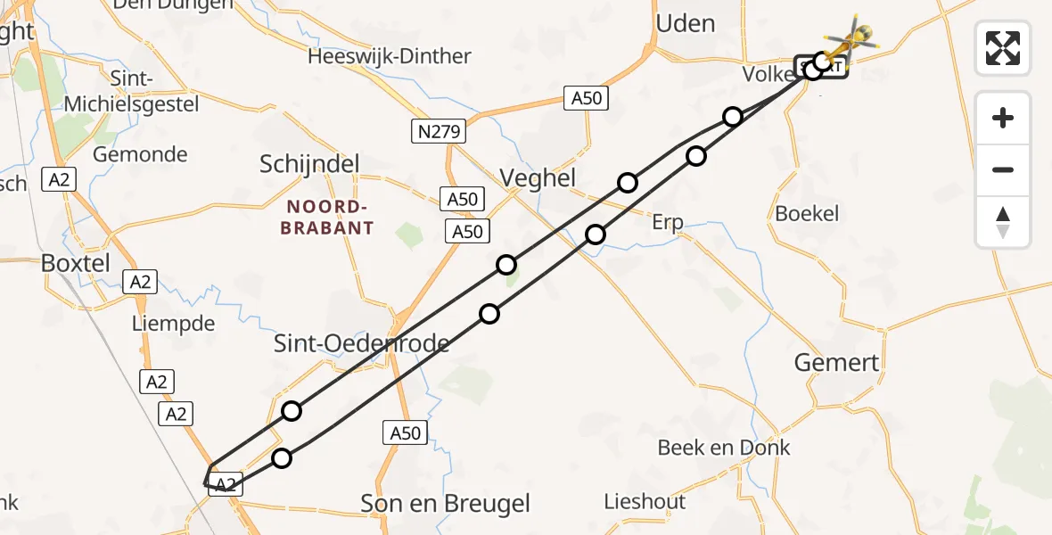 Vluchtroute Traumahelikopter Vliegbasis Volkel - Vliegbasis Volkel, 05 mei 2024, 19:58
