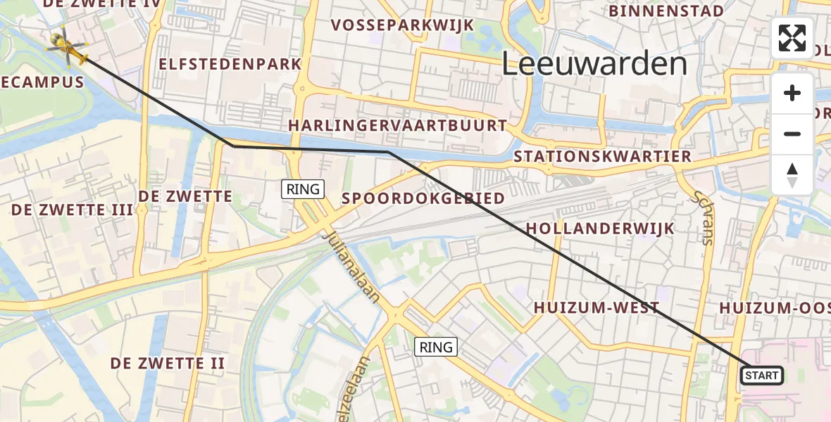 Vluchtroute Ambulancehelikopter Leeuwarden - Leeuwarden, 05 mei 2024, 20:15