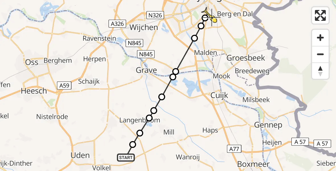 Routekaart van de vlucht: Lifeliner 3 naar Radboud Universitair Medisch Centrum, Zeelandsedijk