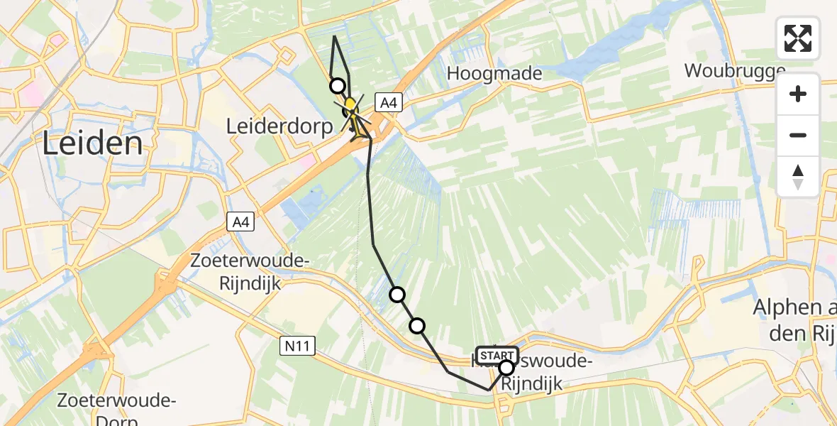Routekaart van de vlucht: Lifeliner 2 naar Leiderdorp, Rijndijk