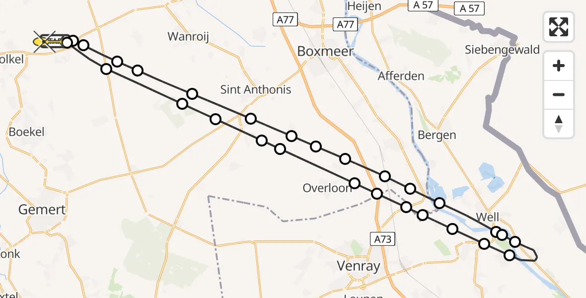 Routekaart van de vlucht: Lifeliner 3 naar Vliegbasis Volkel, Zeelandsedijk