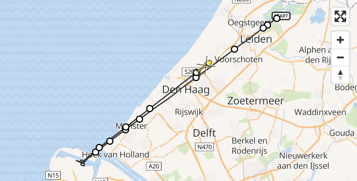 Routekaart van de vlucht: Politieheli naar Wassenaar, Zijldijk