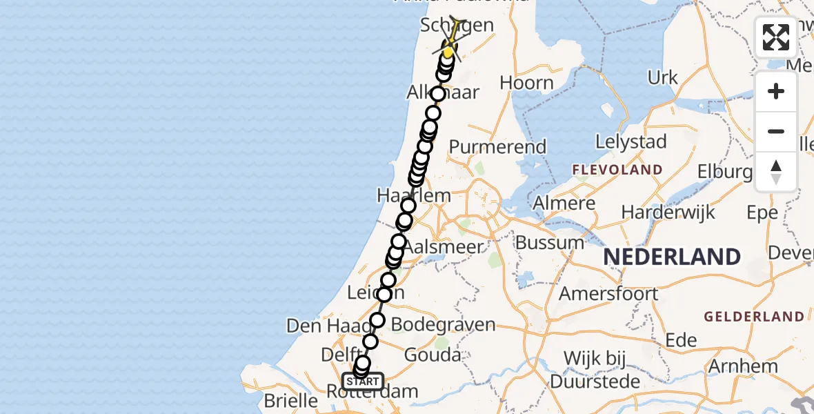 Routekaart van de vlucht: Lifeliner 2 naar Dirkshorn, Schieveense polder