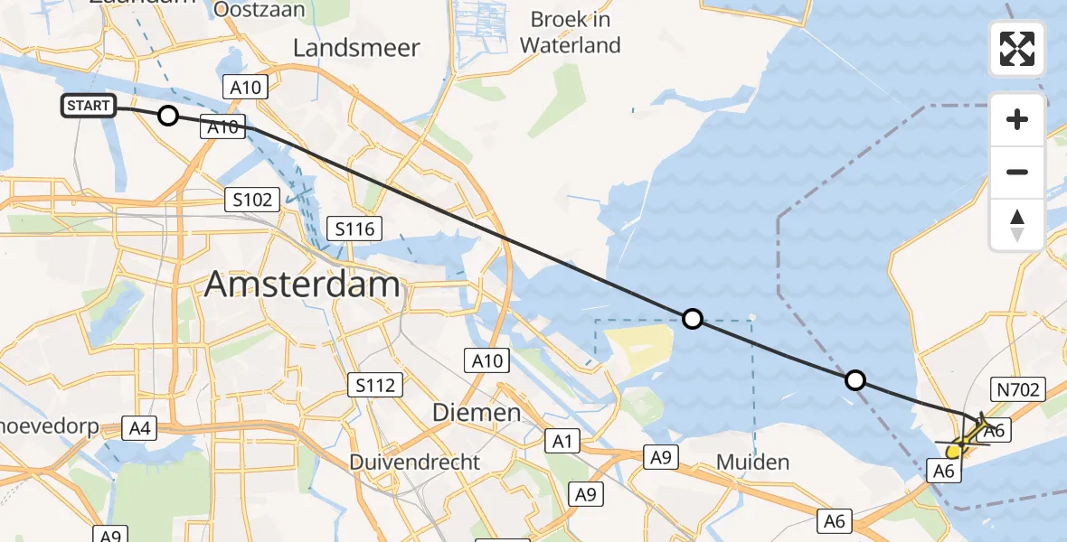 Routekaart van de vlucht: Lifeliner 1 naar Almere, Nieuwe Hemweg