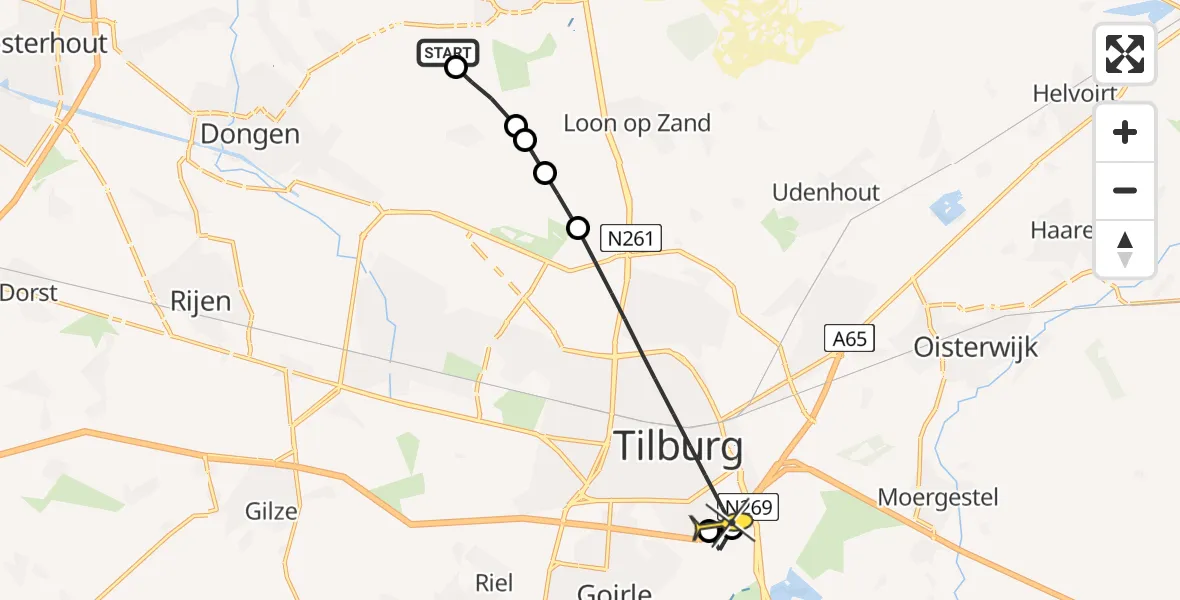 Routekaart van de vlucht: Lifeliner 3 naar Tilburg, Paalbaan