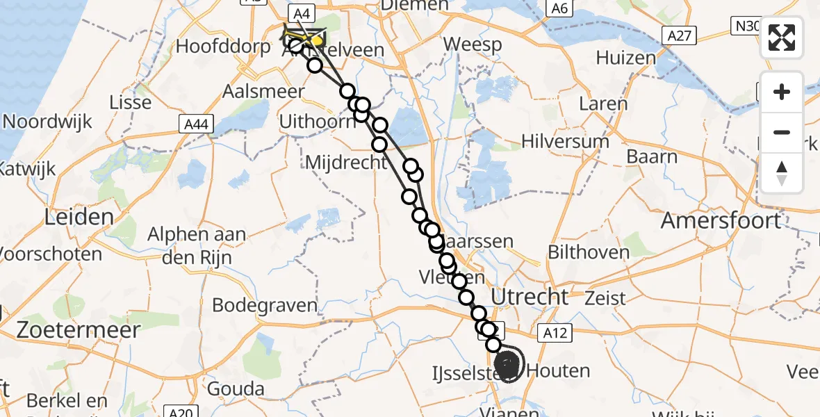 Routekaart van de vlucht: Politieheli naar Schiphol, Schipholweg