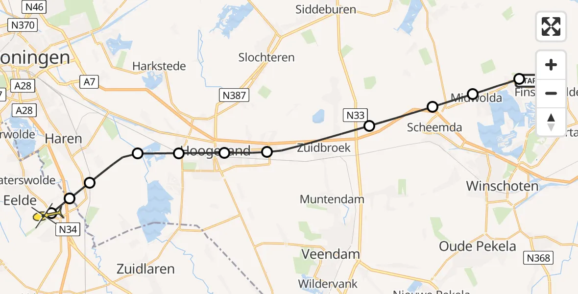 Routekaart van de vlucht: Lifeliner 4 naar Groningen Airport Eelde, van Bolhuislaan