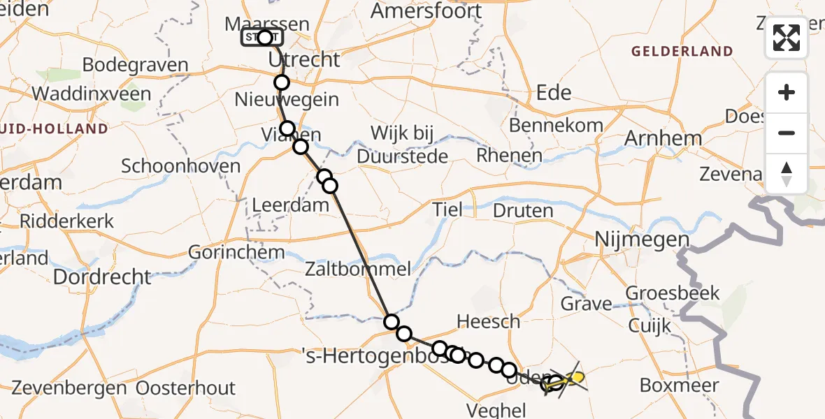 Routekaart van de vlucht: Politieheli naar Vliegbasis Volkel, Nautilusweg