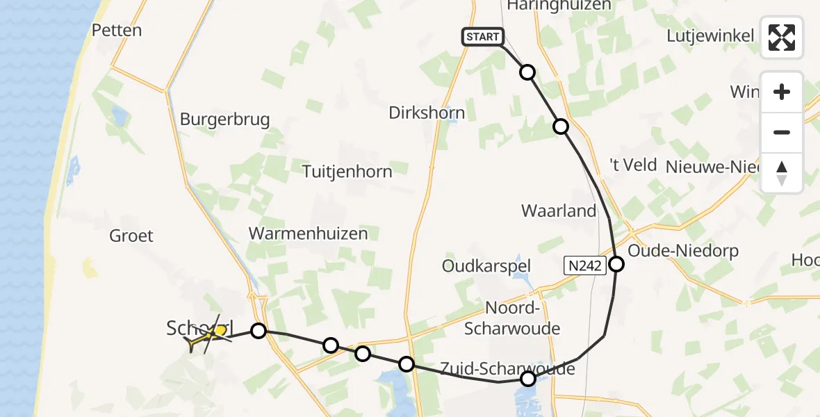 Routekaart van de vlucht: Lifeliner 1 naar Schoorl, Middenweg