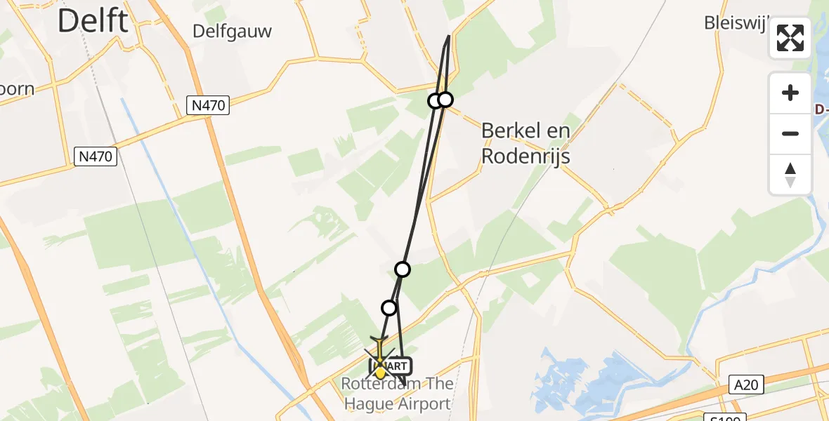 Routekaart van de vlucht: Lifeliner 2 naar Rotterdam The Hague Airport, Oude Bovendijk