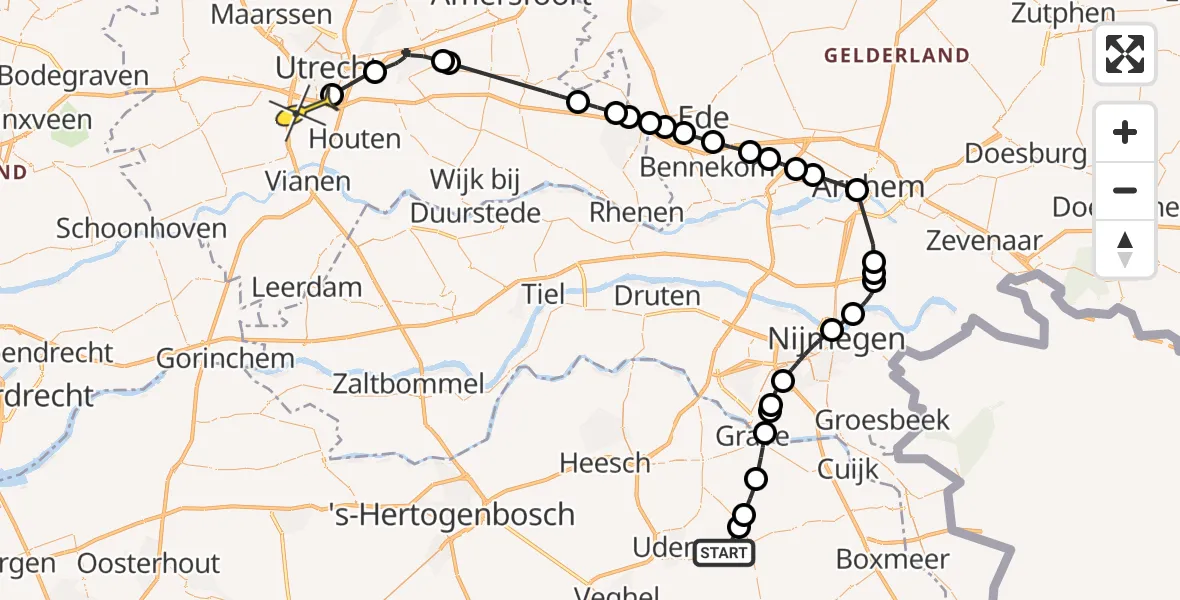 Routekaart van de vlucht: Politieheli naar Nieuwegein, Witte Dellen