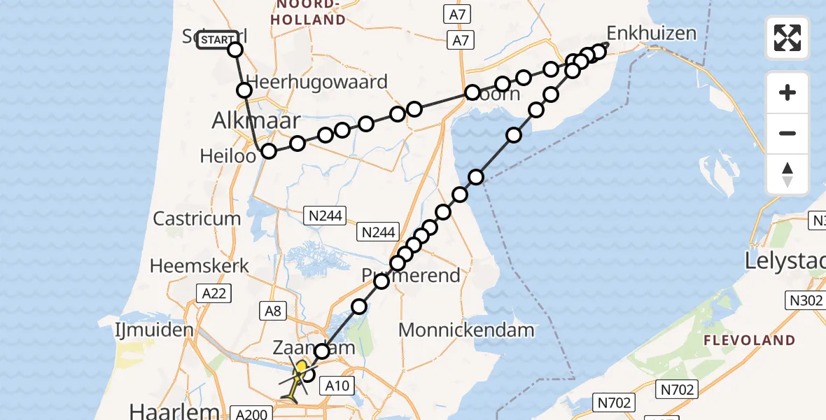 Routekaart van de vlucht: Lifeliner 1 naar Amsterdam Heliport, Damweg