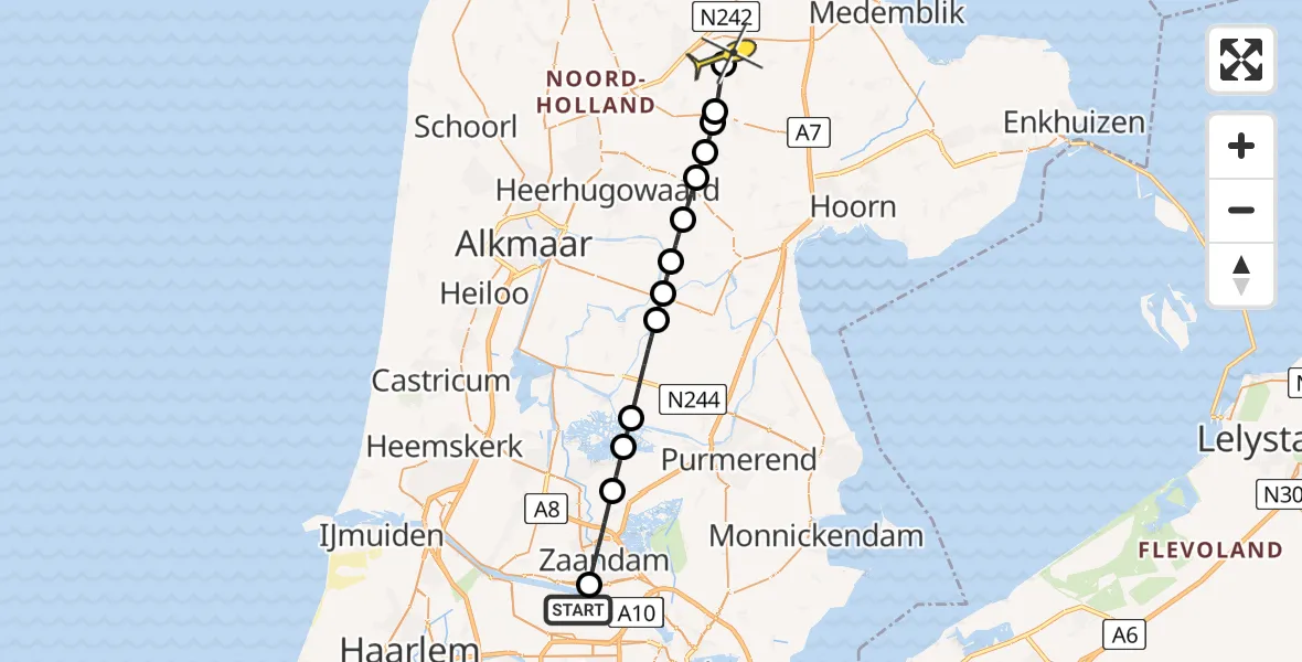 Routekaart van de vlucht: Lifeliner 1 naar Aartswoud, Grote Tocht