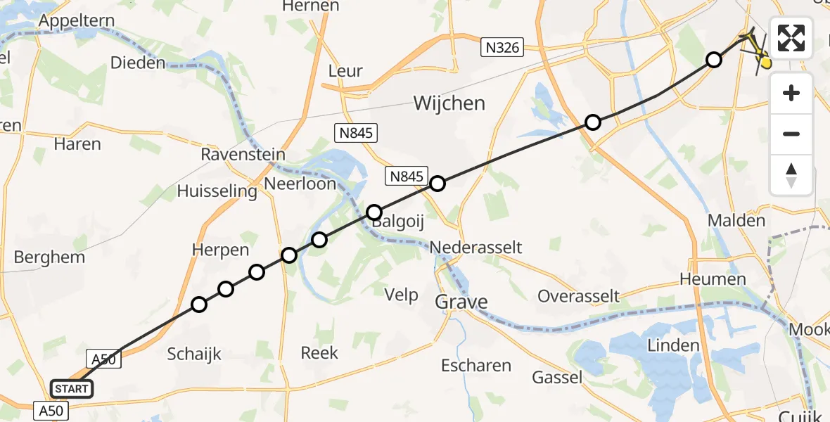 Routekaart van de vlucht: Lifeliner 3 naar Radboud Universitair Medisch Centrum, Willibrordusweg