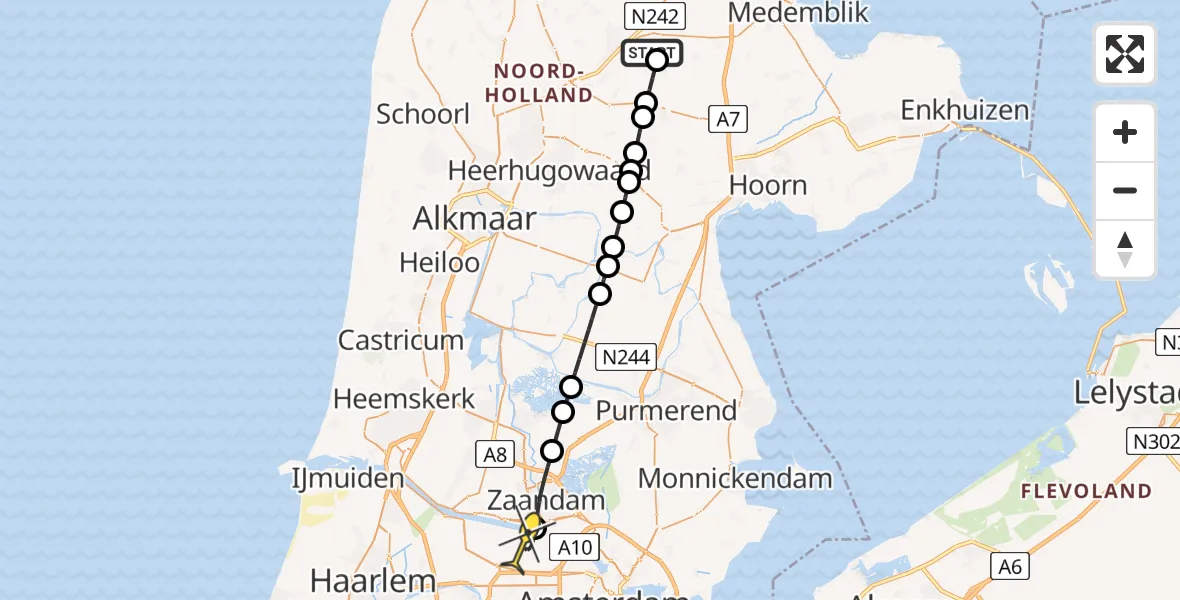 Routekaart van de vlucht: Lifeliner 1 naar Amsterdam Heliport, Korte Wuiver
