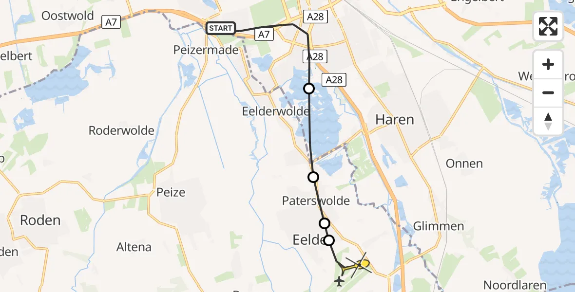 Routekaart van de vlucht: Lifeliner 4 naar Groningen Airport Eelde, Campinglaan