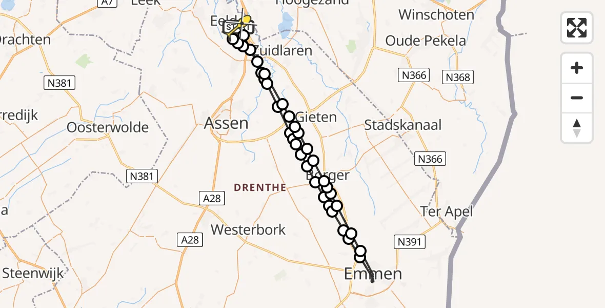 Routekaart van de vlucht: Lifeliner 4 naar Groningen Airport Eelde, Uiver