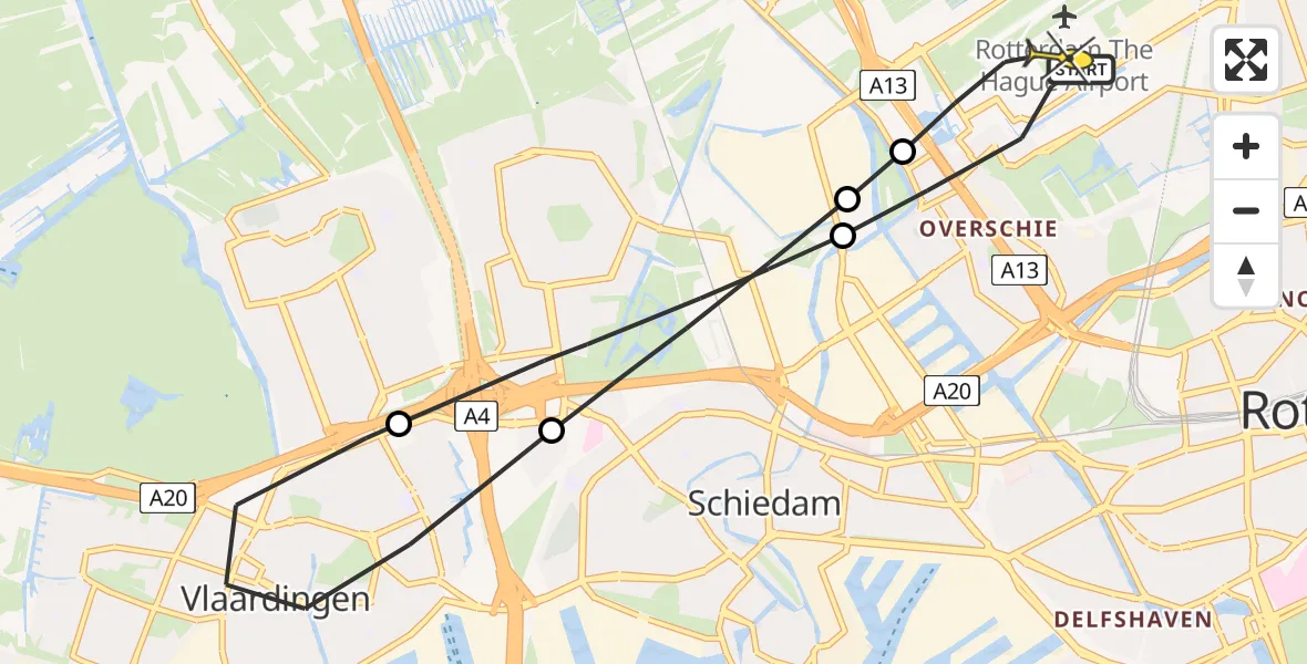 Routekaart van de vlucht: Lifeliner 2 naar Rotterdam The Hague Airport, Rodenburgstraat