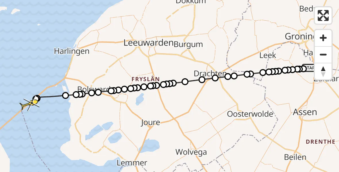 Routekaart van de vlucht: Lifeliner 4 naar Breezanddijk, Veldkampweg