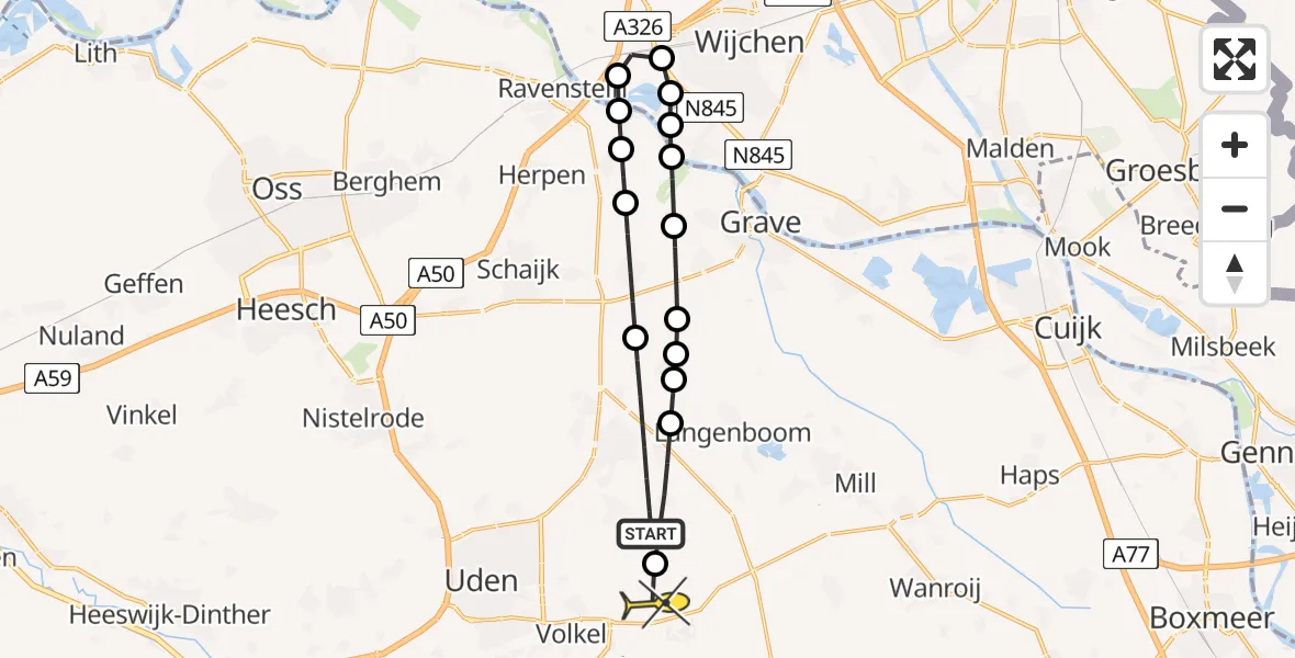 Routekaart van de vlucht: Lifeliner 3 naar Vliegbasis Volkel, Korte Dijk