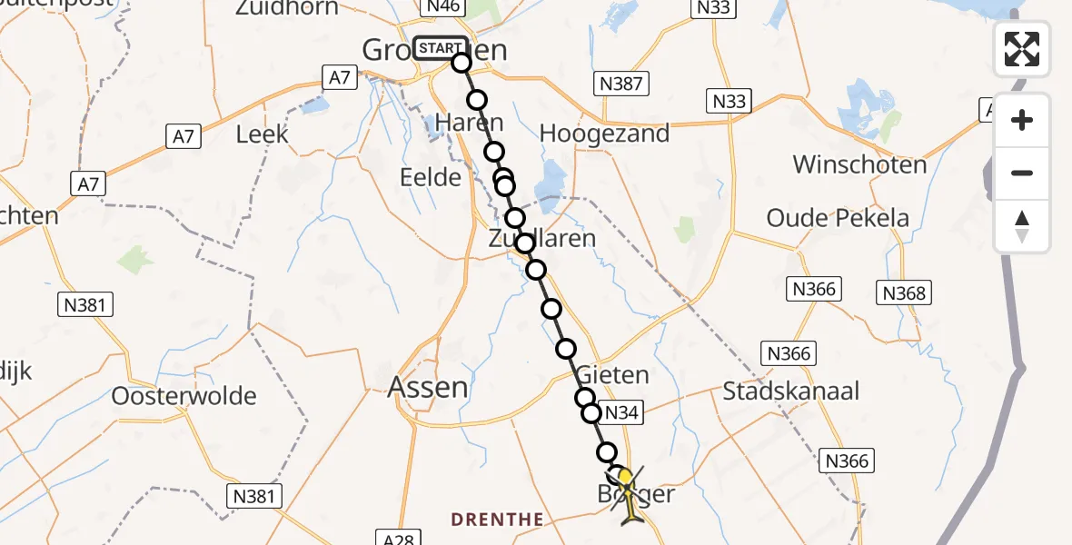 Routekaart van de vlucht: Lifeliner 4 naar Borger, Sontweg