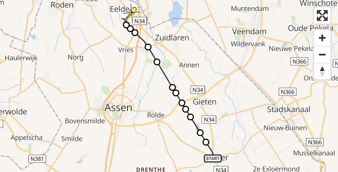 Routekaart van de vlucht: Lifeliner 4 naar Groningen Airport Eelde, Holtakkersweg