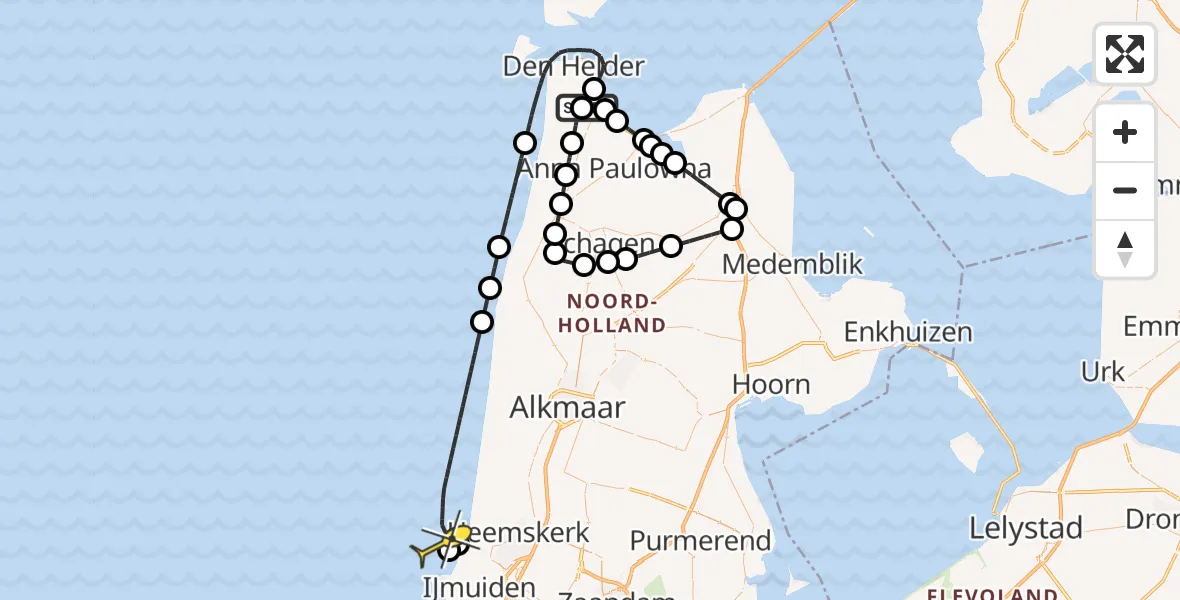 Routekaart van de vlucht: Kustwachthelikopter naar Luchthavenweg