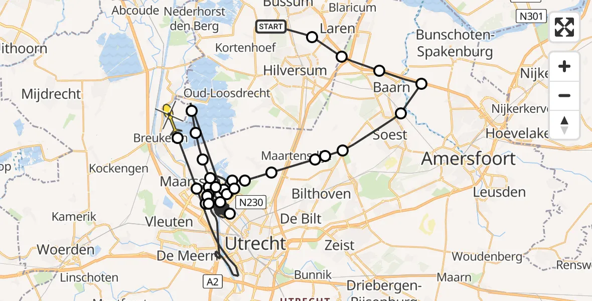 Routekaart van de vlucht: Politieheli naar Nieuwersluis, Aardjesberg