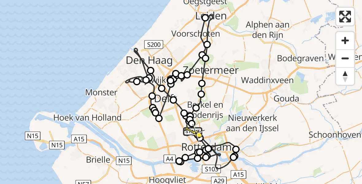 Routekaart van de vlucht: Politiehelikopter naar Rotterdam The Hague Airport, Oude Bovendijk