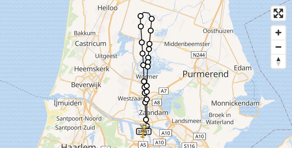 Vluchtroute Traumahelikopter van Amsterdam Heliport naar Amsterdam Heliport