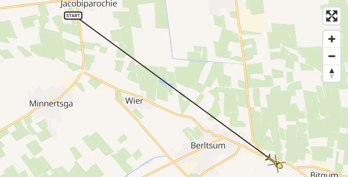 Routekaart van de vlucht: Ambulanceheli naar Berltsum, Westergoawei